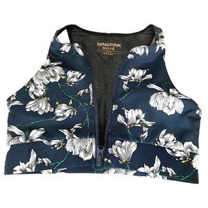 Mink Pink Move Zipper Front Sports Bra Sz Small Floral Blue Active Top